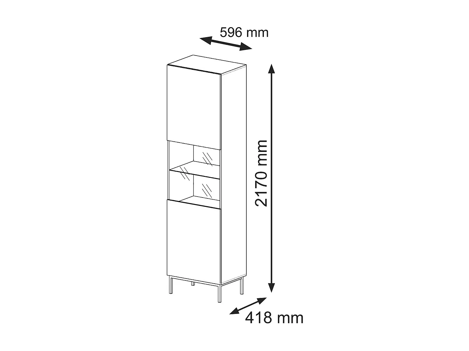 Armoire vitrine RavennaB 60x42x217 Noir & Doré