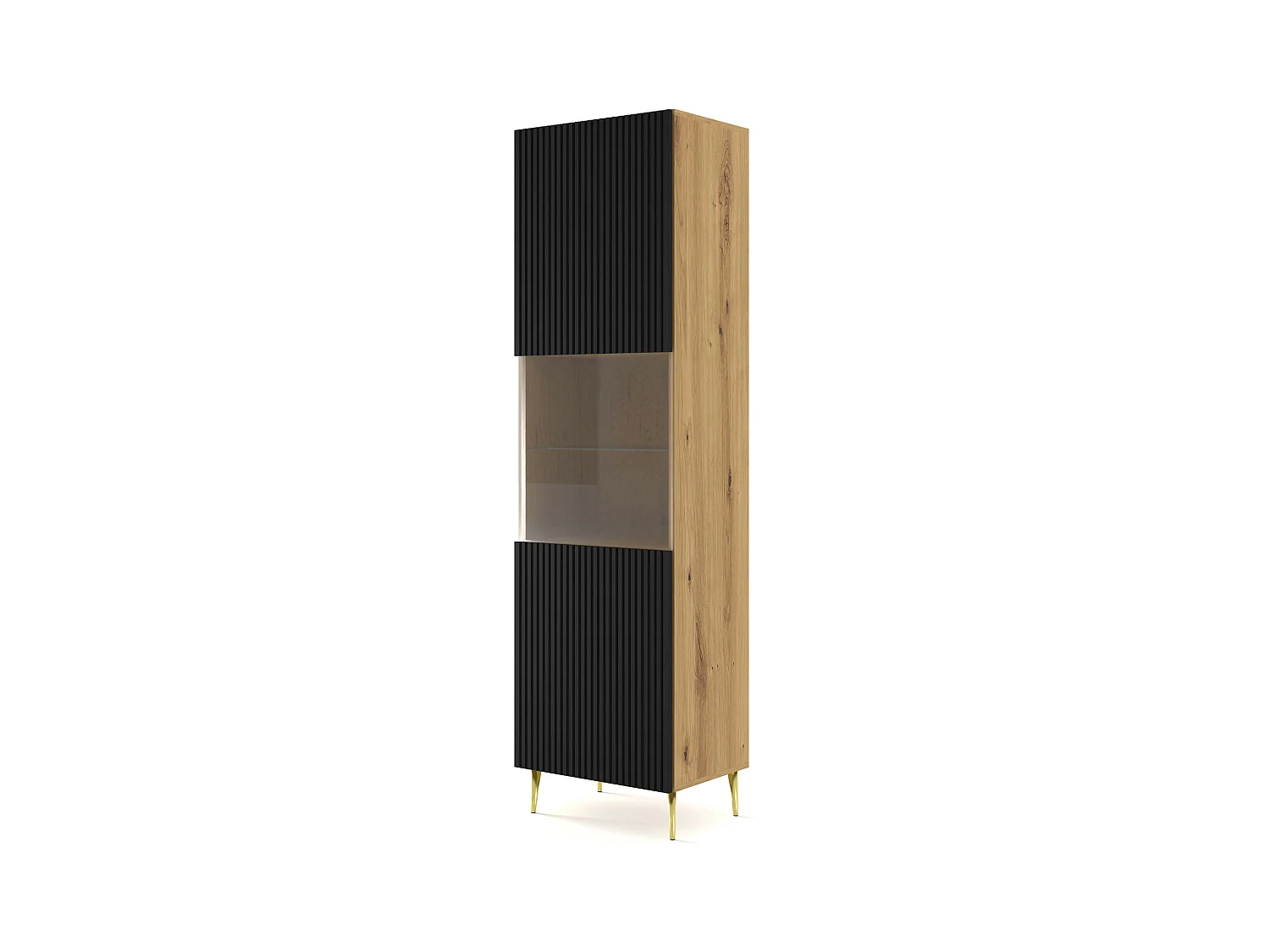 Vitrinenschrank RavennaB 60x42x215 Creme & Schwarz & Golden