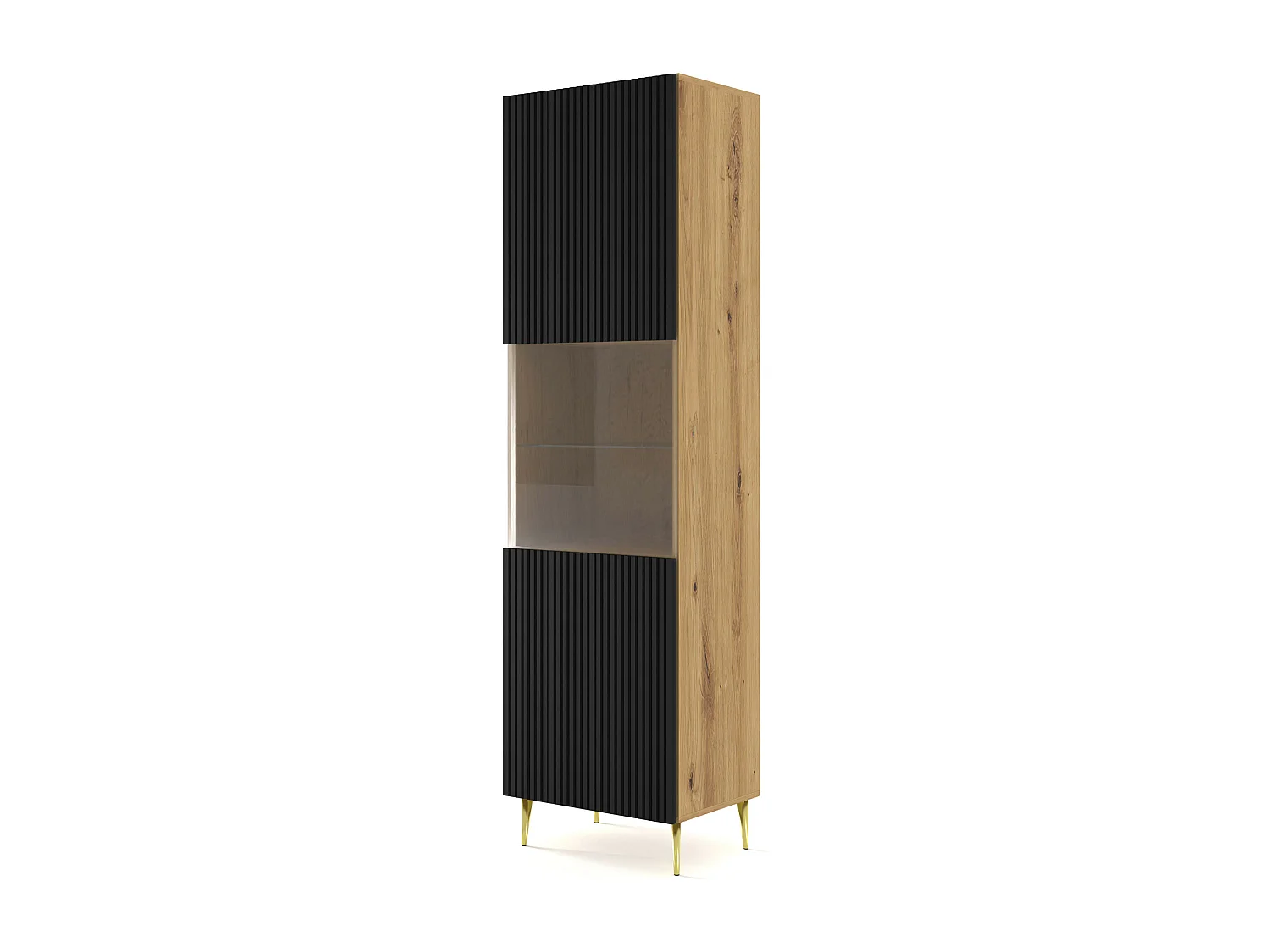 Armoire vitrine RavennaB 60x42x215 Crème & Noir & Doré
