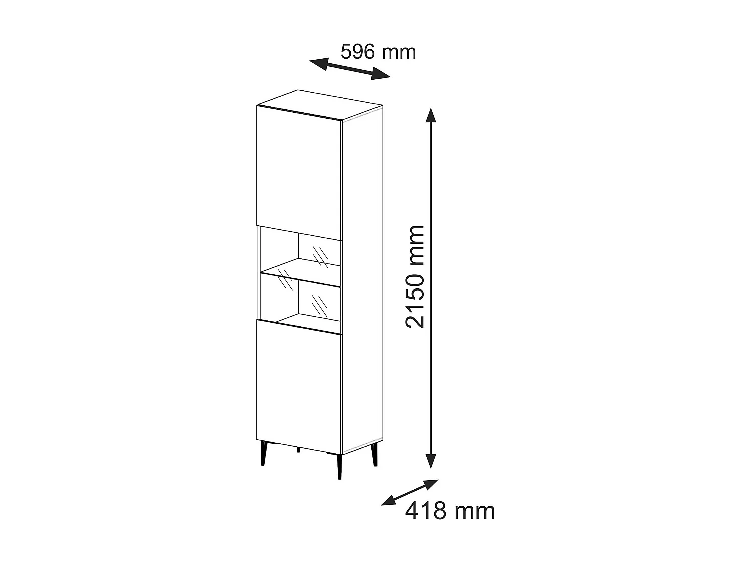 Armoire vitrine RavennaB 60x42x215 Crème & Noir & Doré