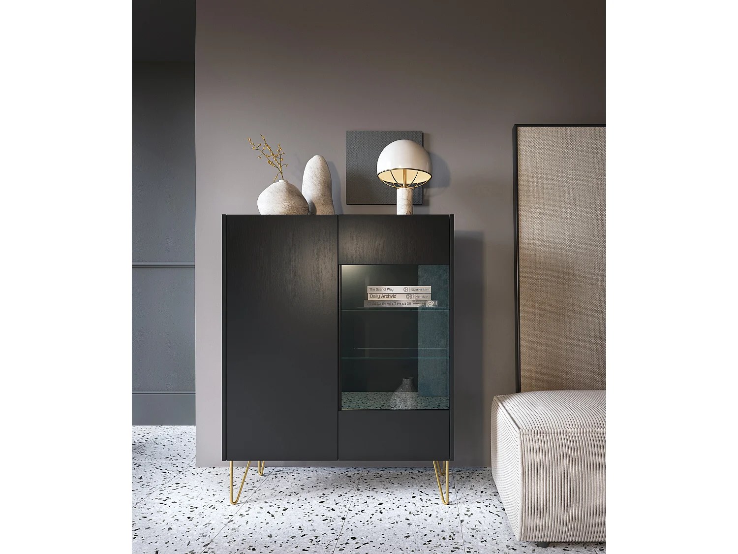 Armoire vitrine HARMONY WT97 97x37x122 Noir & Doré