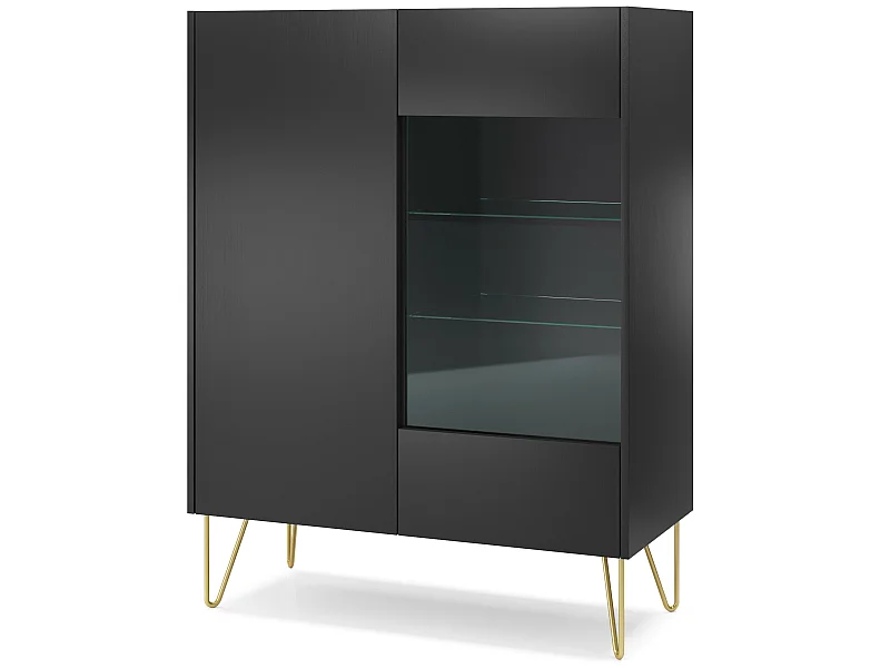 Armoire vitrine HARMONY WT97 97x37x122 Noir & Doré