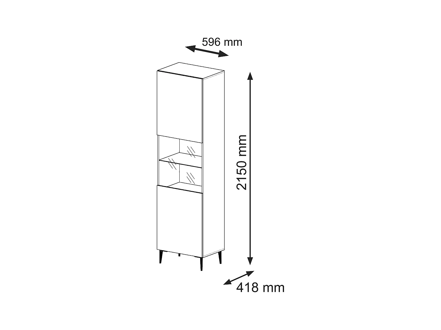 Vitrinenschrank RavennaB 60x42x215 Creme & Schwarz