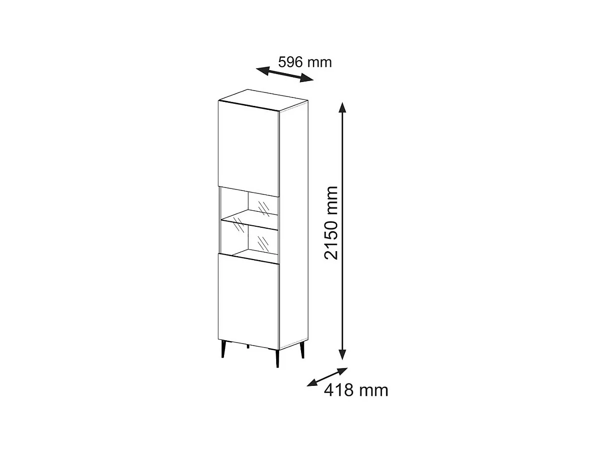 Vitrinenschrank RavennaB 60x42x215 Weiß & Schwarz