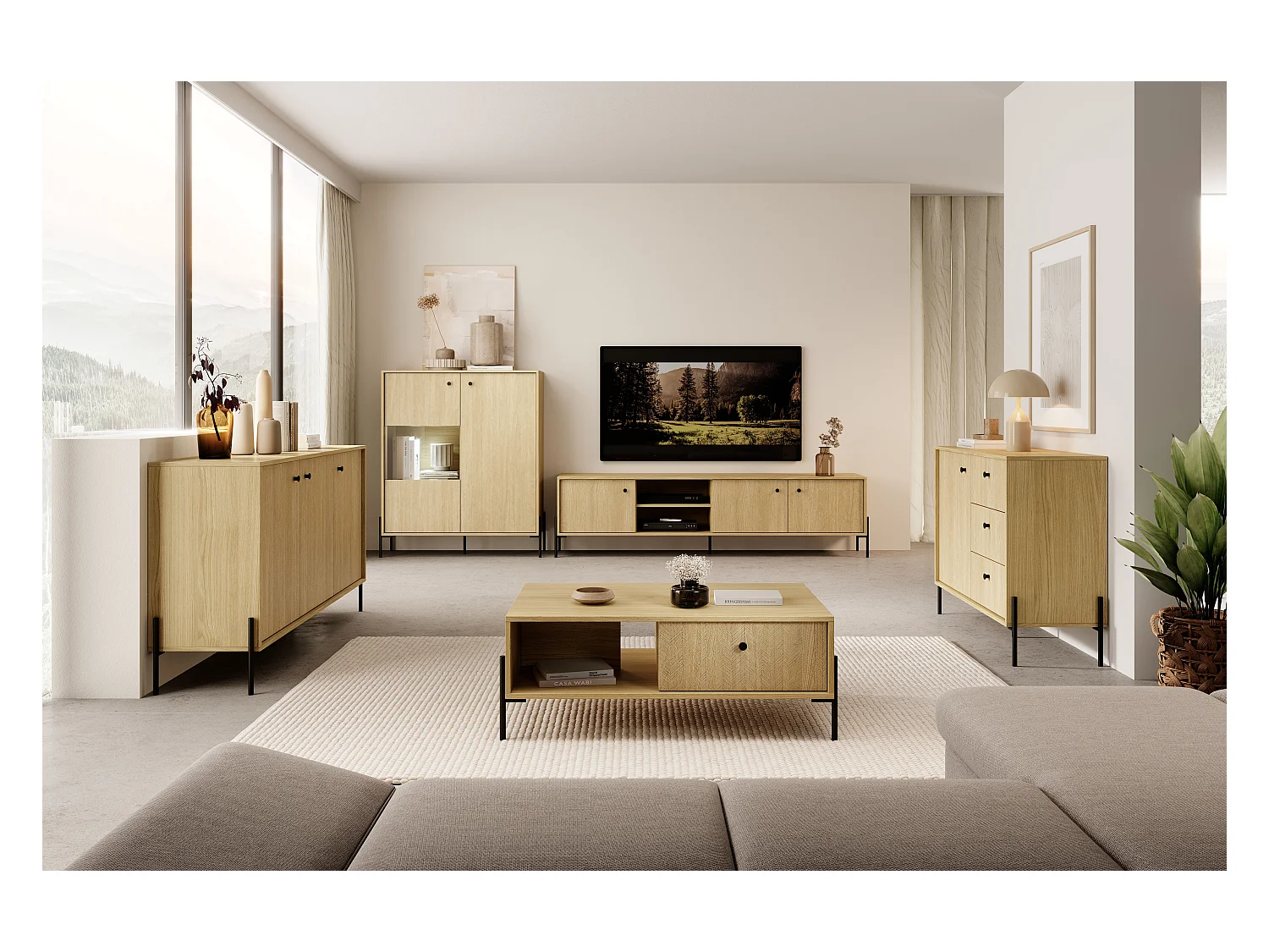 Vitrinenschrank SCANDI LED 107x40x124 Beige