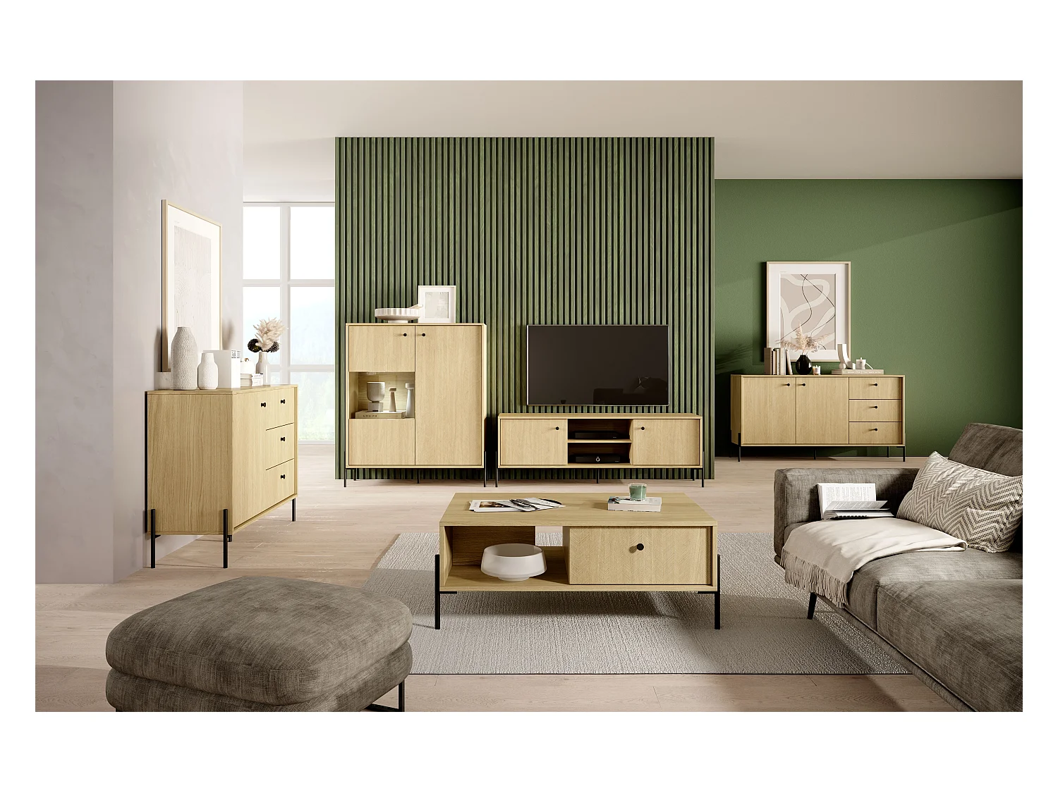 Vitrinenschrank SCANDI LED 107x40x124 Beige