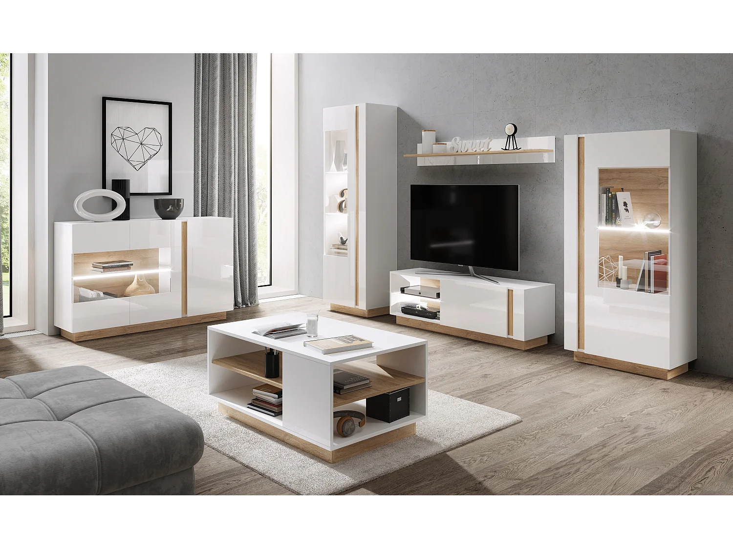 Vitrinenschrank ARCO 96A 97x54x194 Weiss