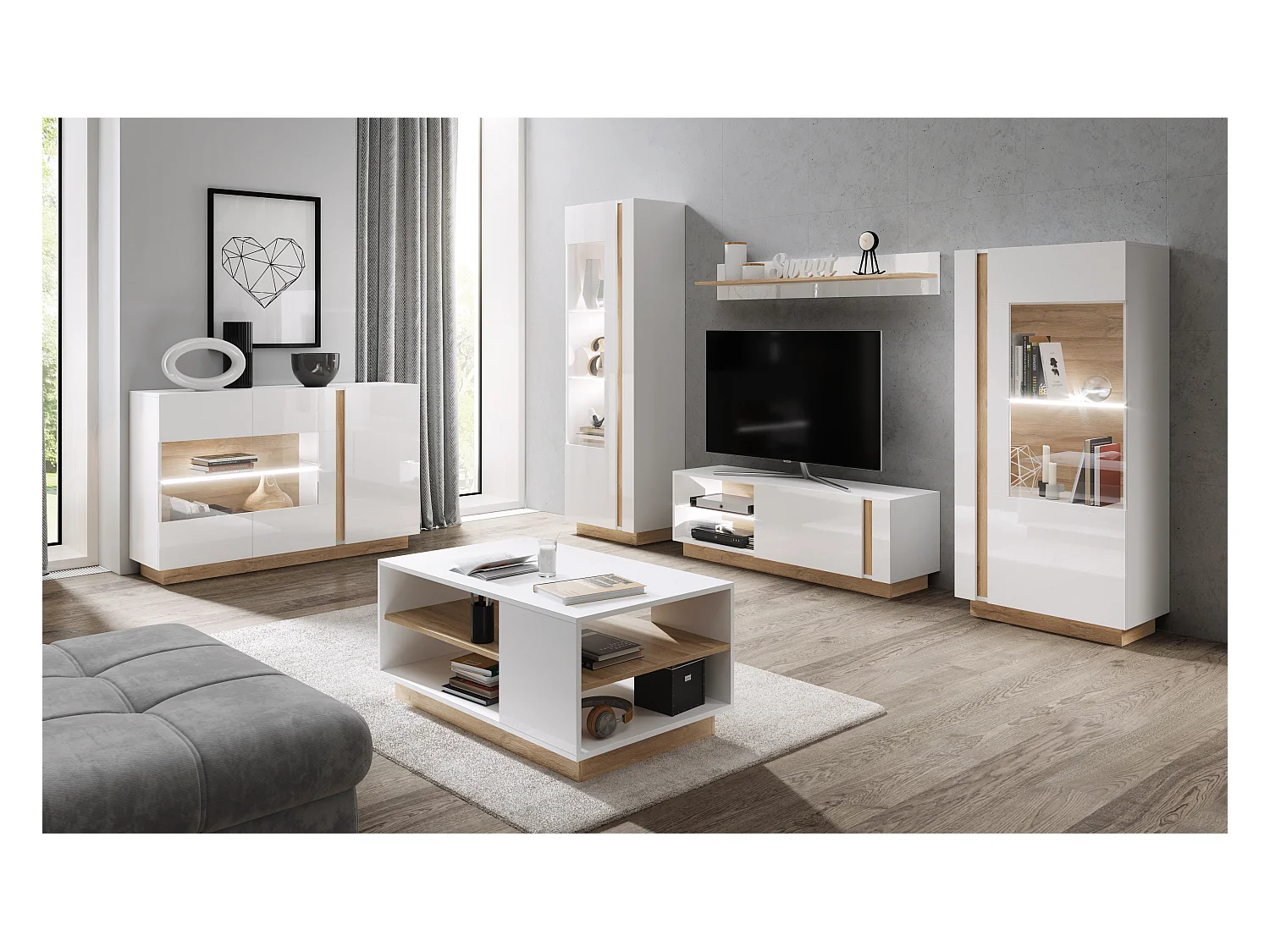 Vitrinenschrank ARCO 72 LED 72x40x154 Weiss