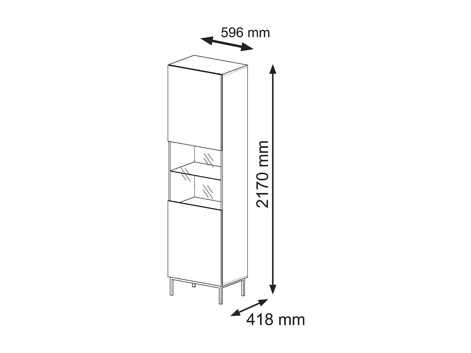 Armoire vitrine RavennaB 60x42x217 Crème & Noir