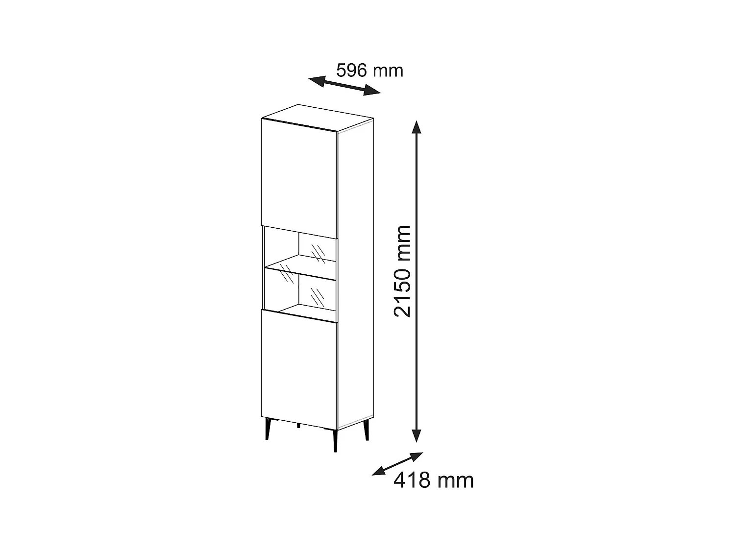 Vitrinenschrank RavennaB 60x42x215 Schwarz