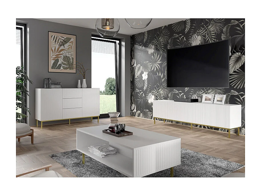 Armoire vitrine RavennaB 60x42x217 Blanc & Crème