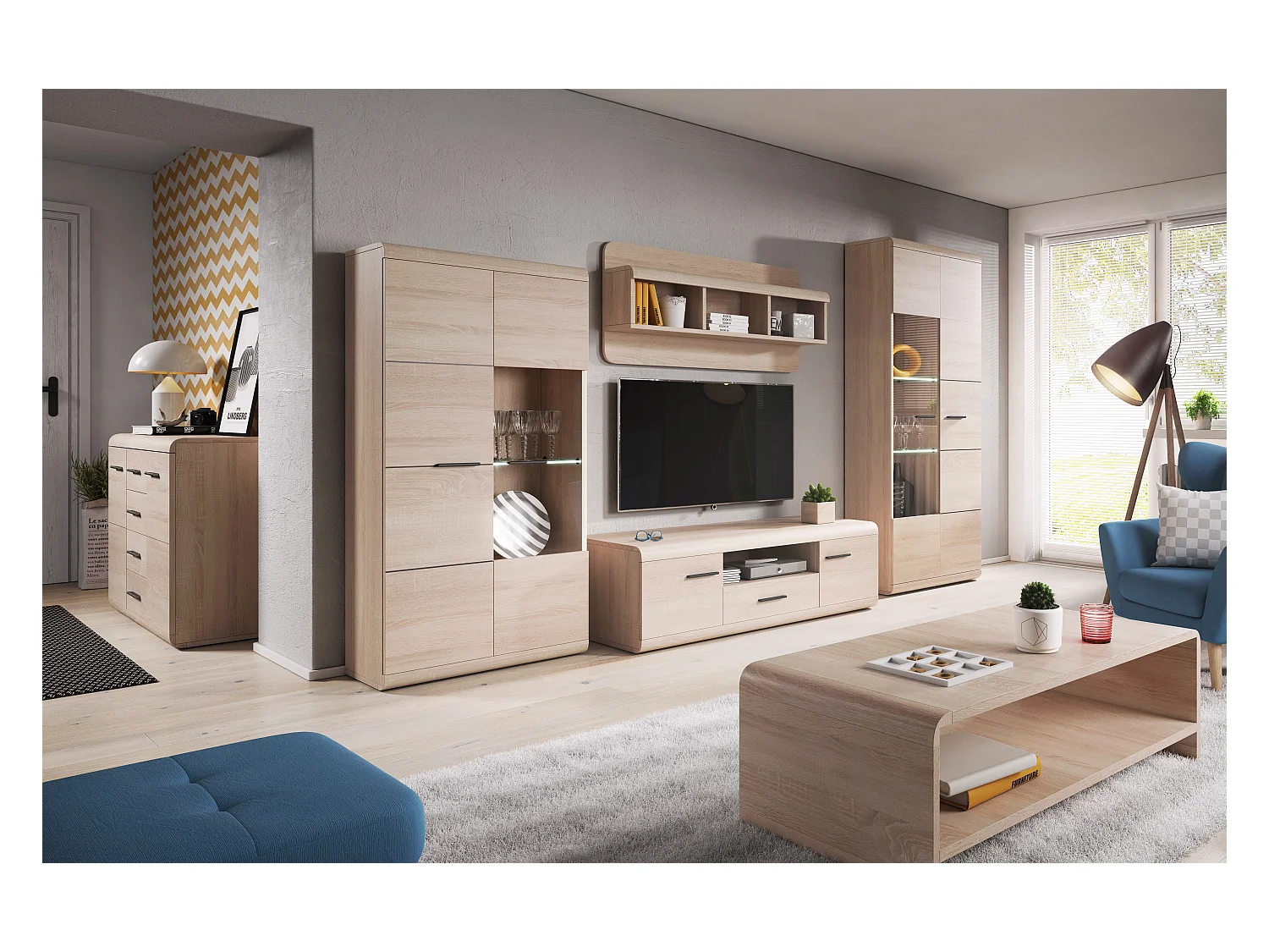 Vitrinenschrank LINK 80 LED 80x37x194 Beige