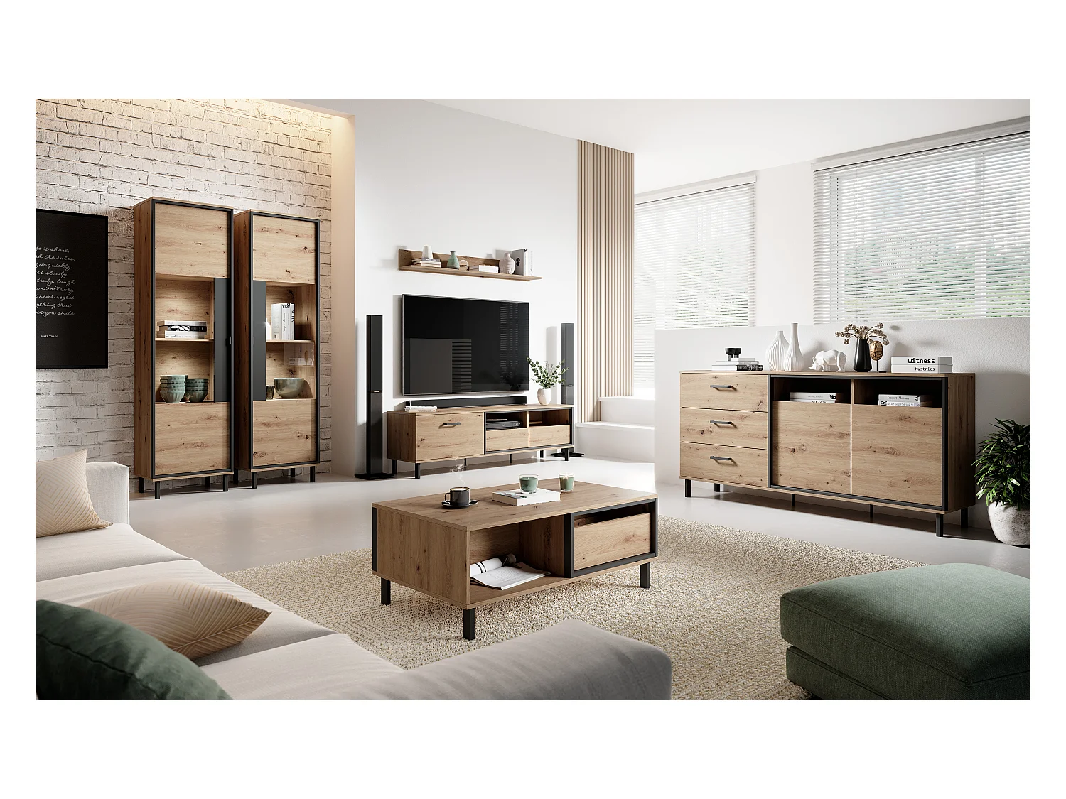 Vitrinenschrank NEST B LED 90x41x151 Creme & Schwarz