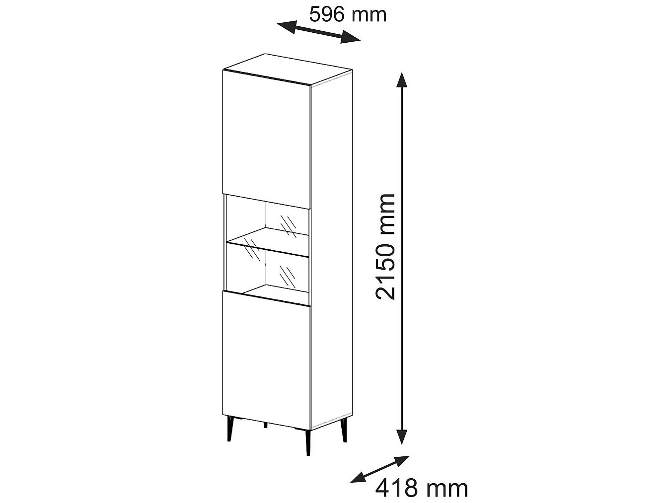 Armoire vitrine RavennaB 60x42x215 Noir & Doré