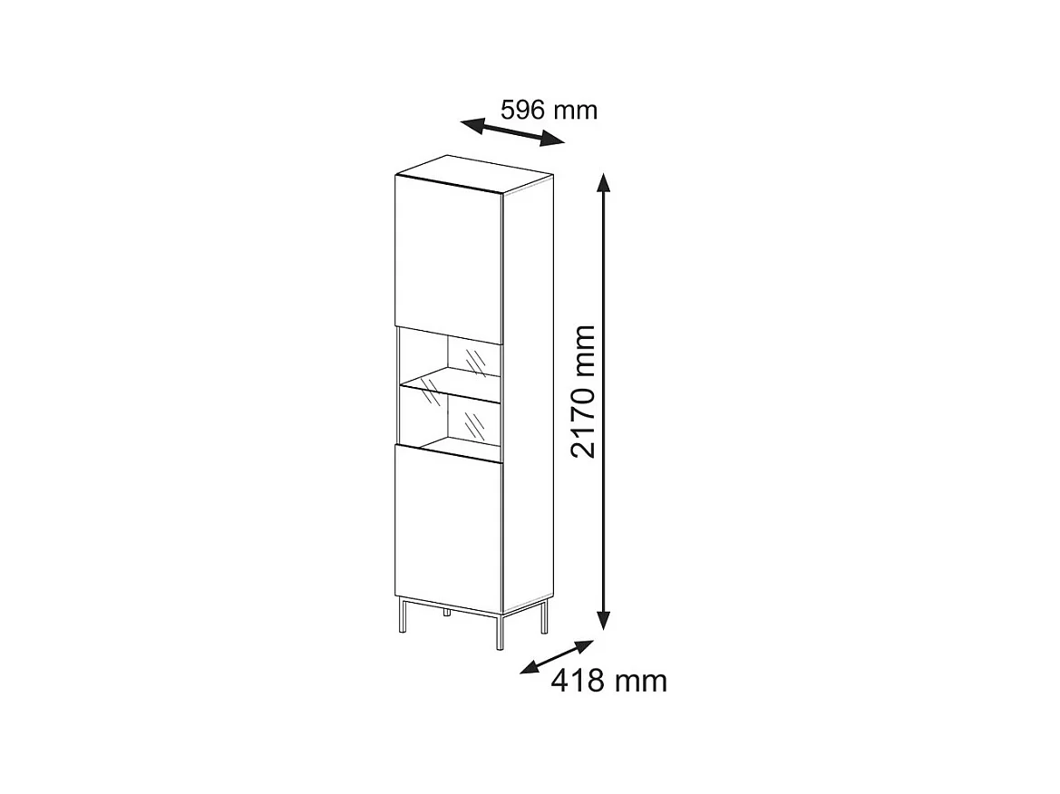 Vitrinenschrank RavennaB 60x42x217 Weiß & Schwarz