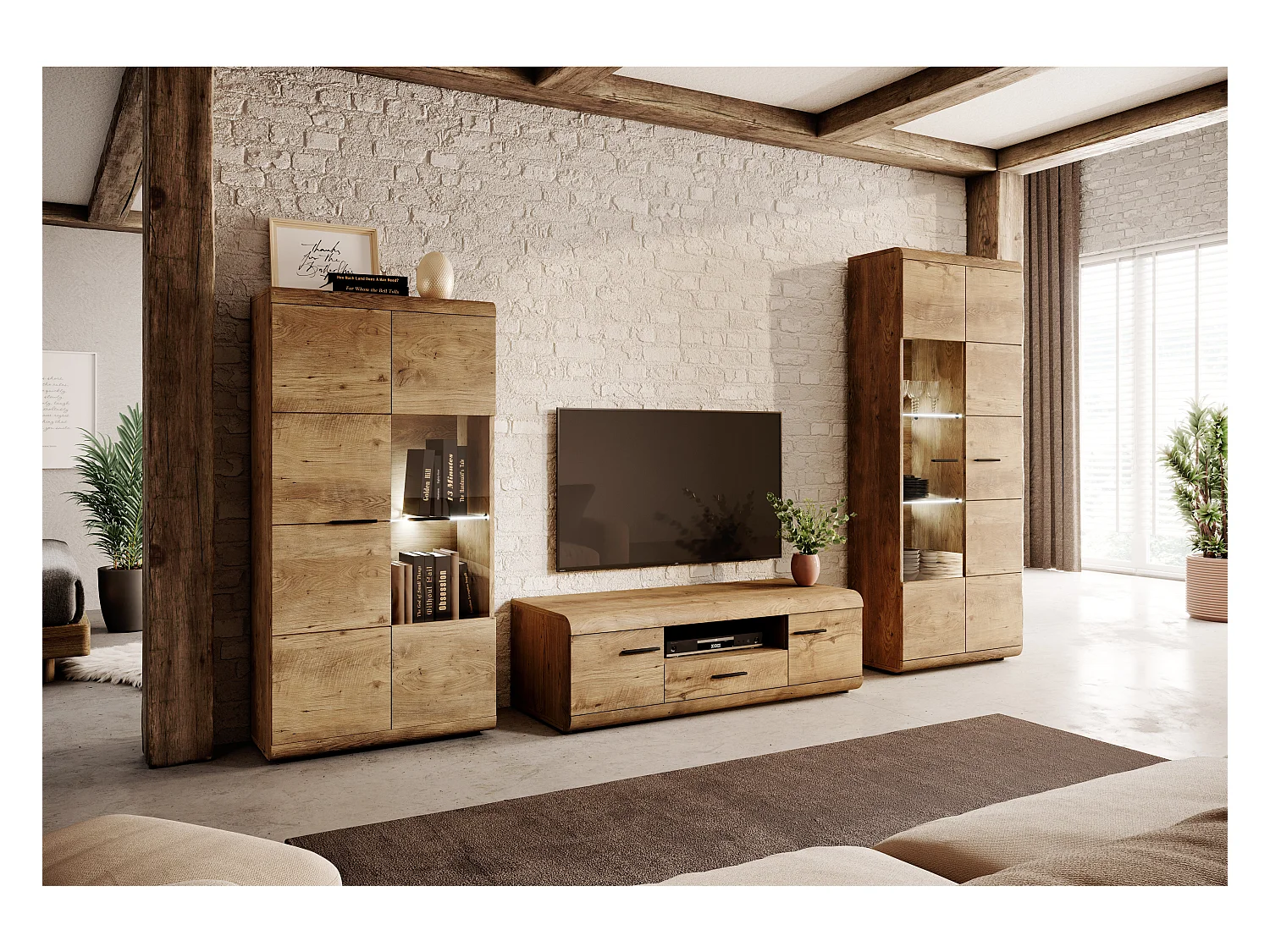 Vitrinenschrank ELEN 80 LED 80x37x194 Braun