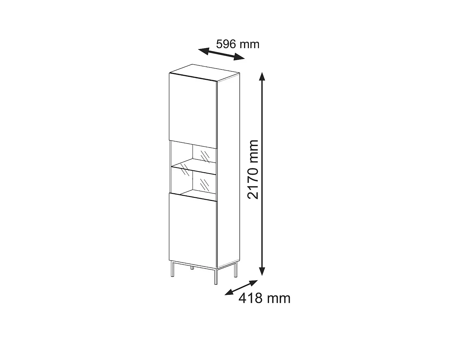 Vitrinenschrank RavennaB 60x42x217 Creme & Schwarz & Golden