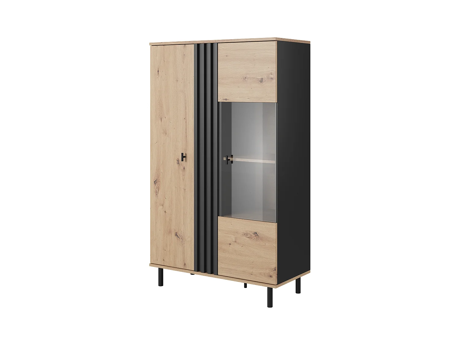 Armoire vitrine MADIS LED 90x40x149 Crème & Noir