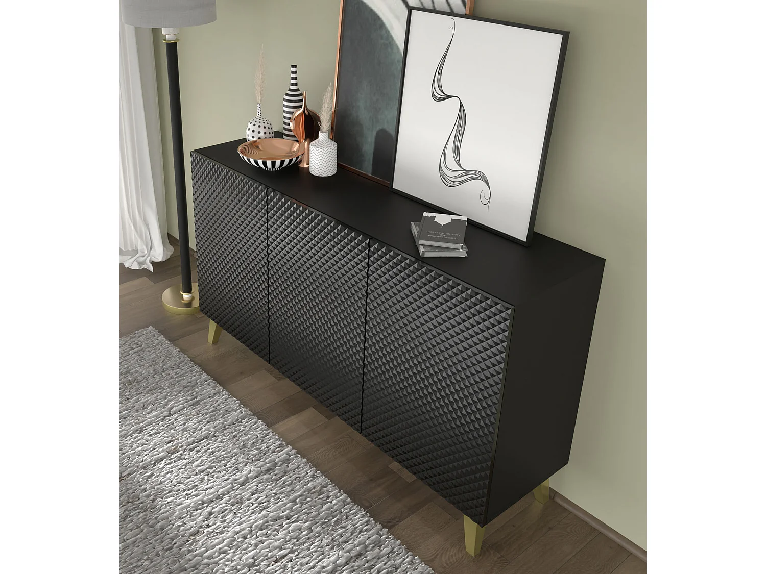 Cassettiera Ravenna PC 150 3D 150x42x87 Nero & Oro