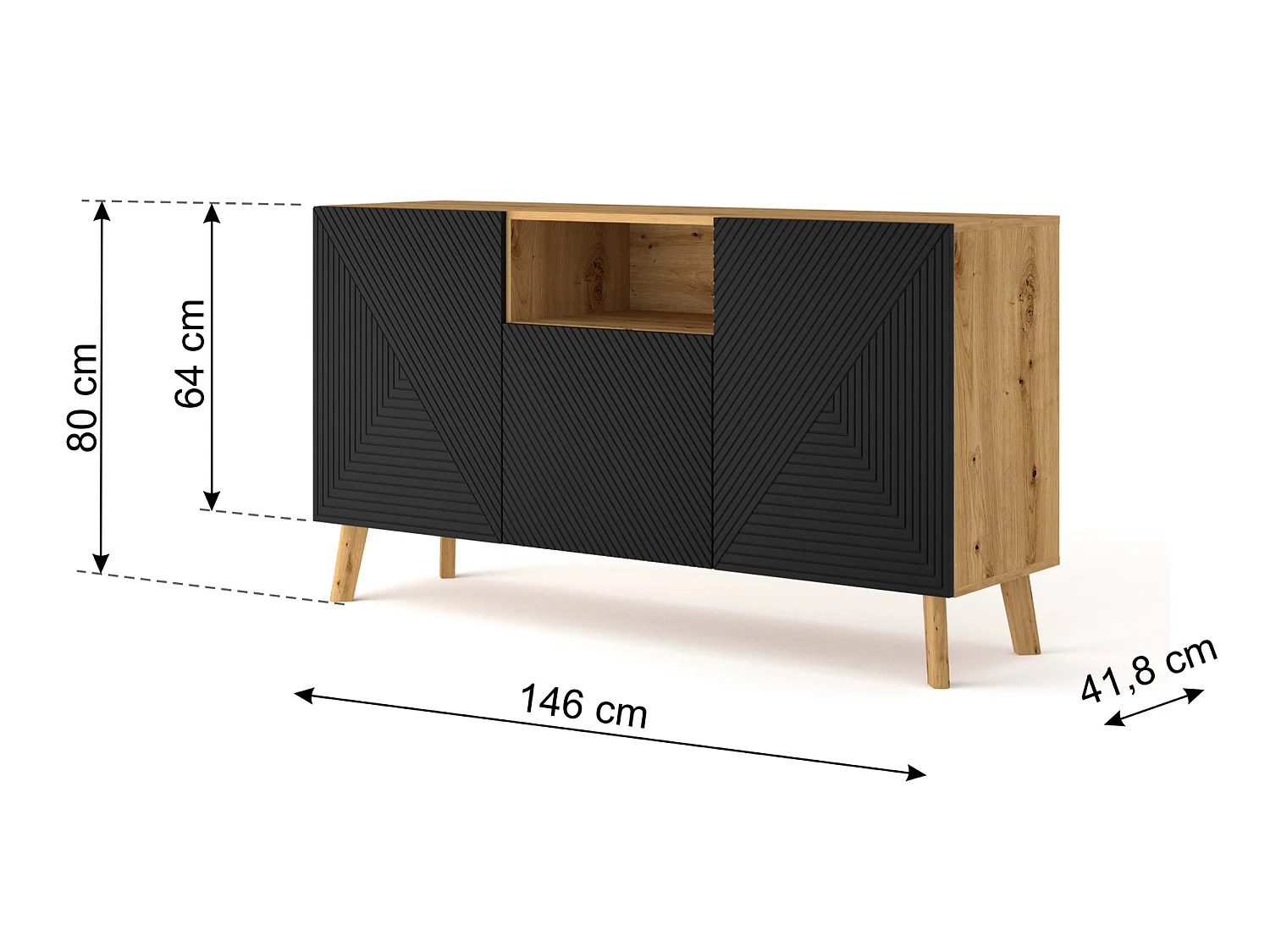 Nexa Hout en Zwart 3-deurs dressoir