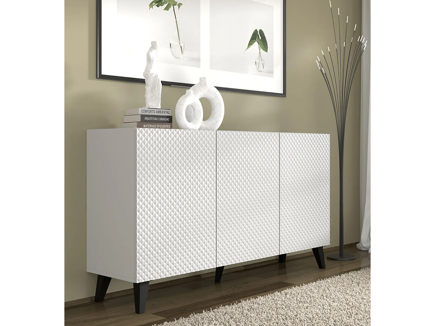 Cassettiera Ravenna PC 150 3D 150x42x87 Bianco & Nero