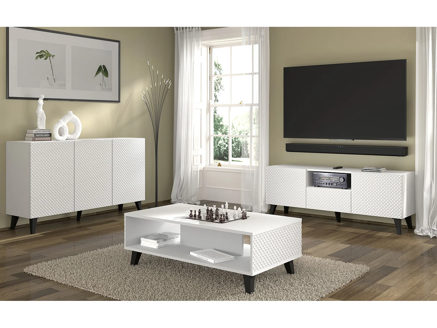 Cassettiera Ravenna PC 150 3D 150x42x87 Bianco & Nero