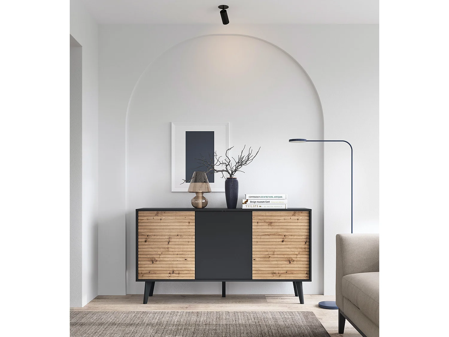 Kommode WILLOW K154 154x39x83 Creme & Schwarz