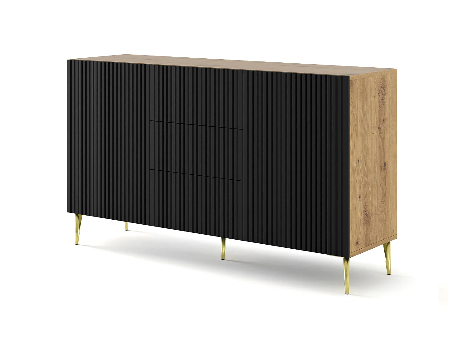 Commode RavennaB 150x42x87 Crème & Noir & Doré