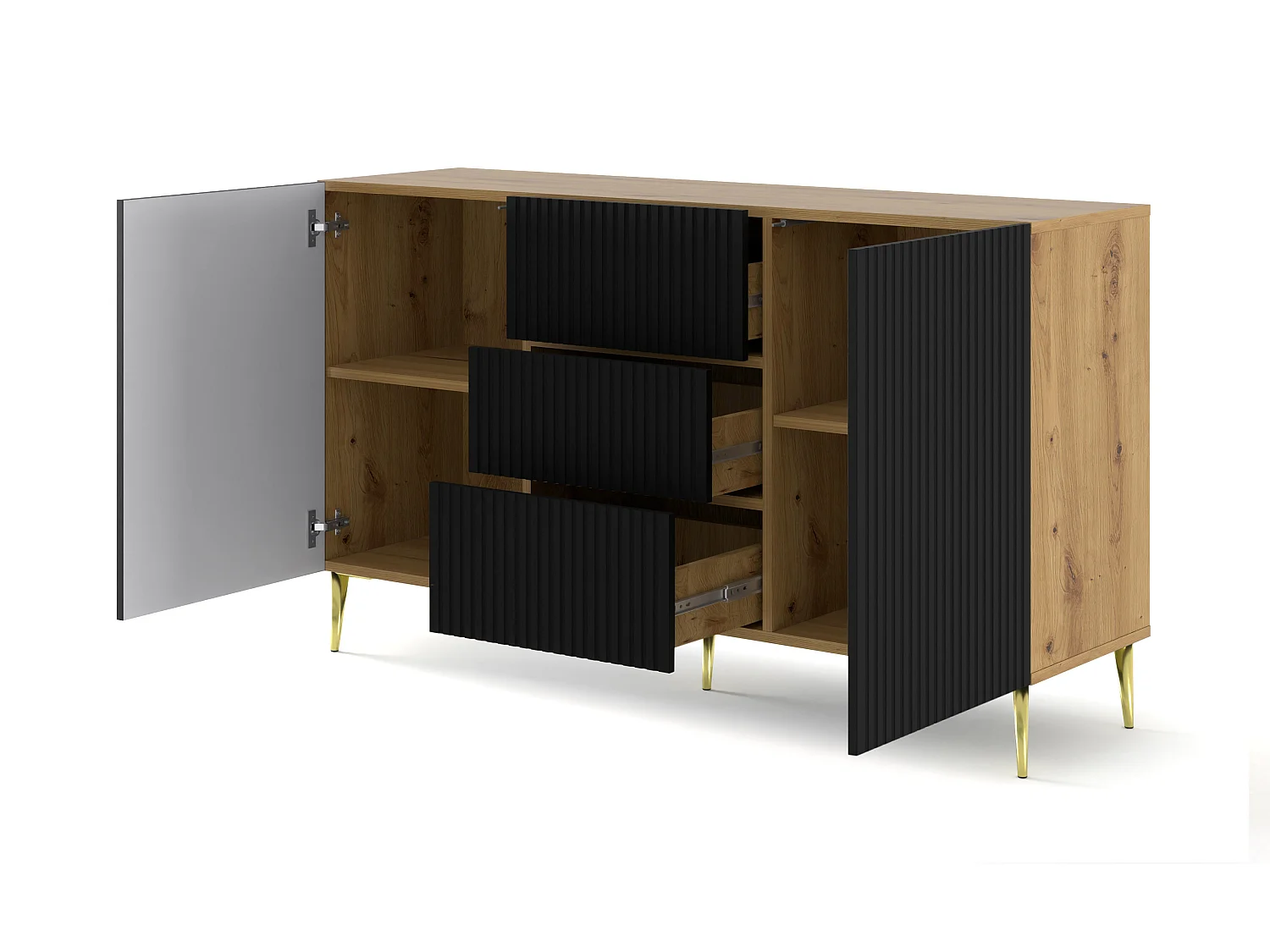 Commode RavennaB 150x42x87 Crème & Noir & Doré