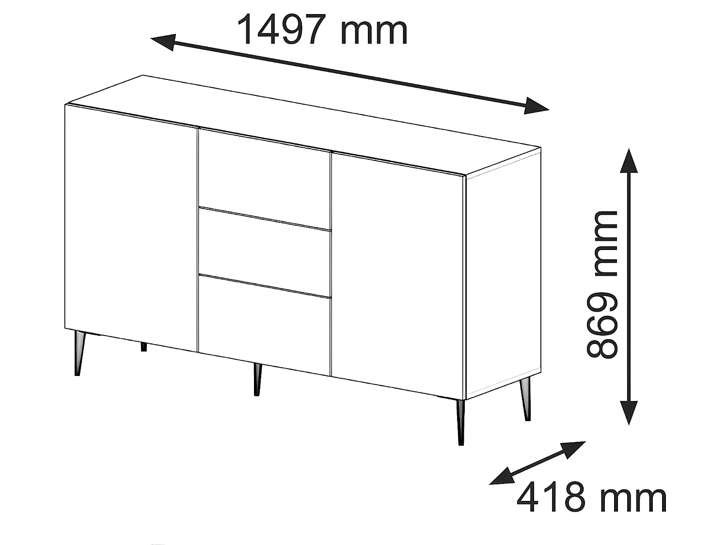 Commode RavennaB 150x42x87 Crème & Noir & Doré