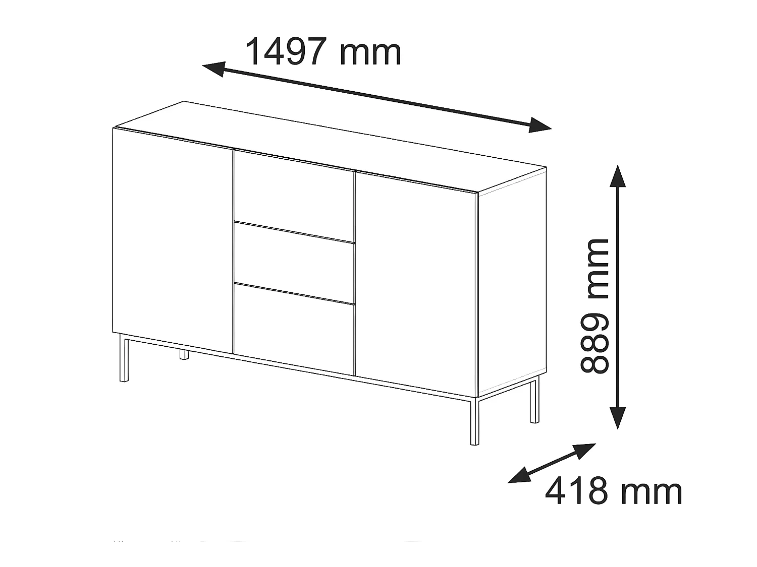 Kommode RavennaB 150x42x89 Schwarz