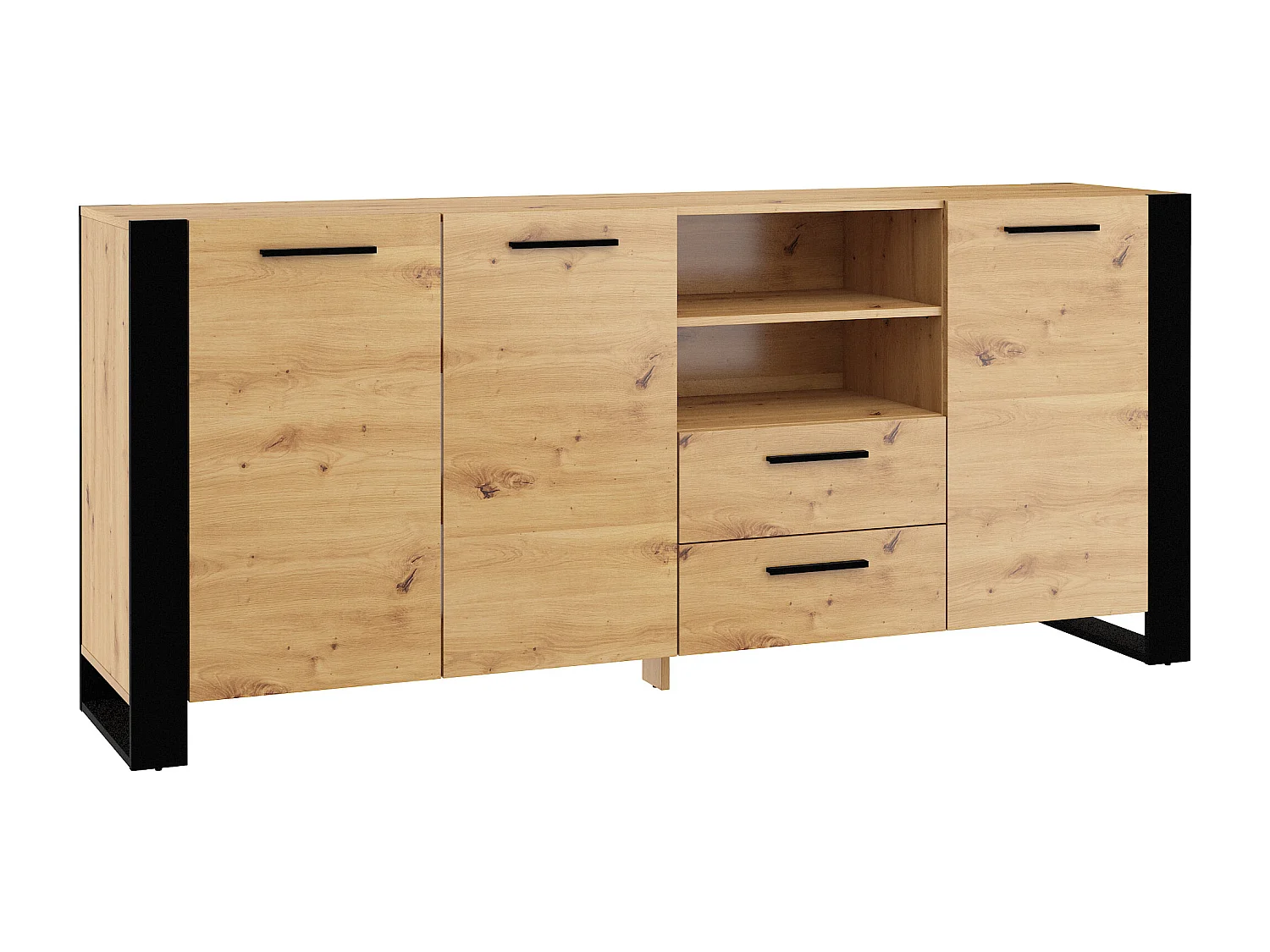 Aparador 3 portas 2 gavetas Nouka madeira e preto 87cm