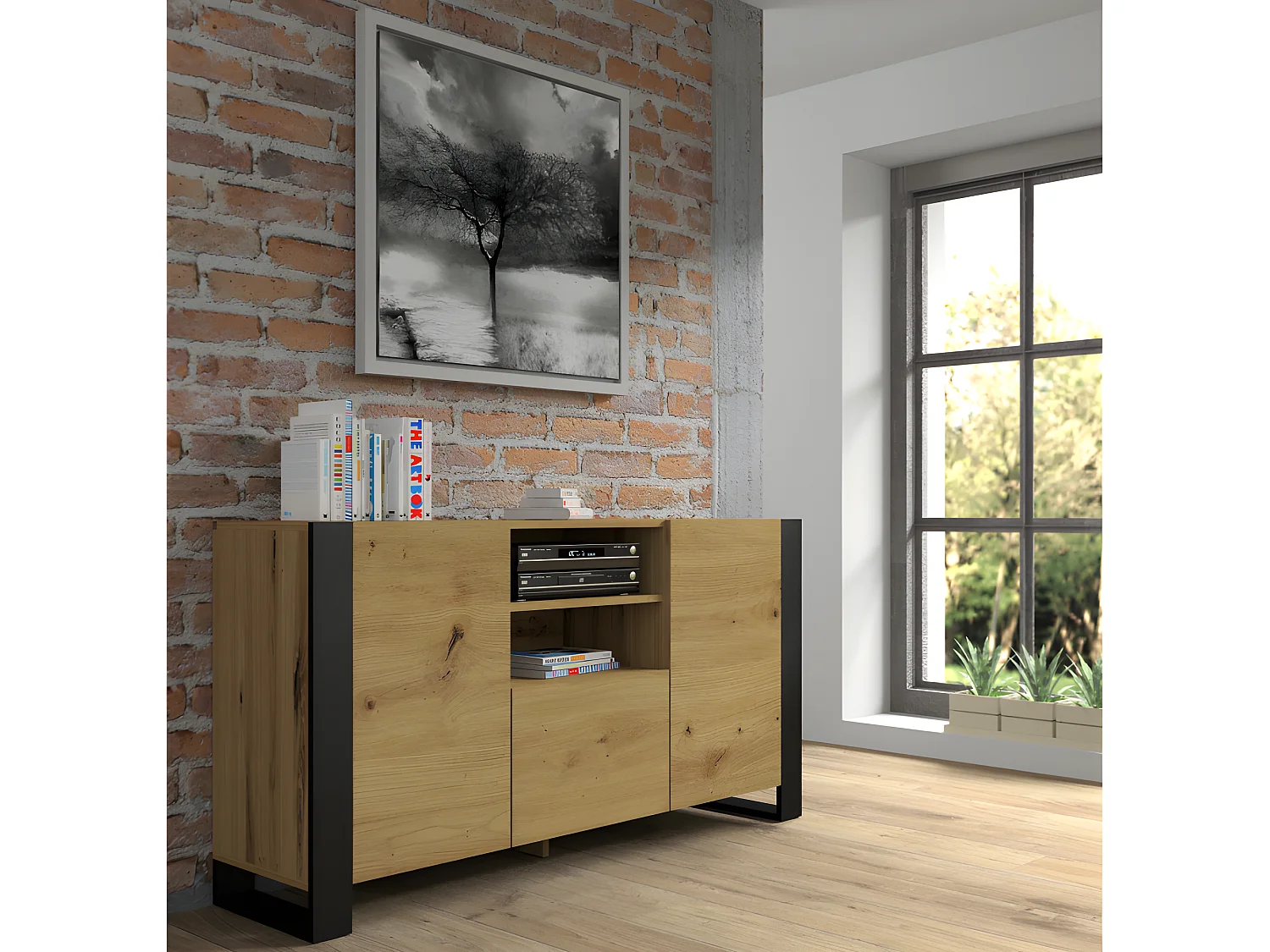 Commode MONDI 158x40x84 Crème & Noir