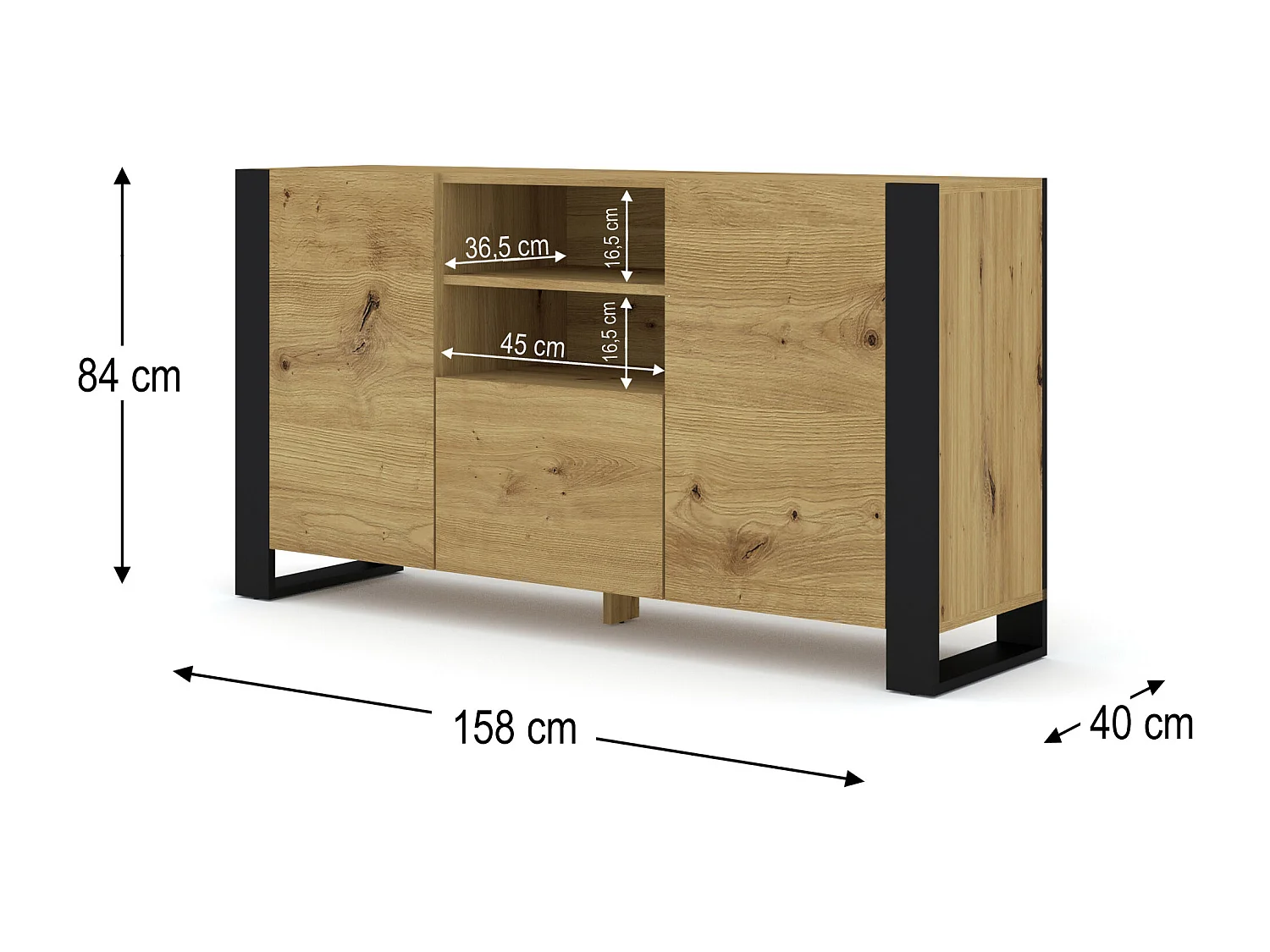 Commode MONDI 158x40x84 Crème & Noir