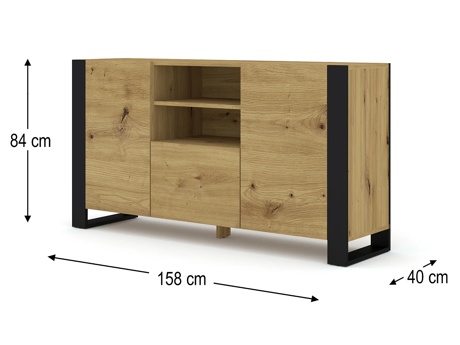 Commode MONDI 158x40x84 Crème & Noir