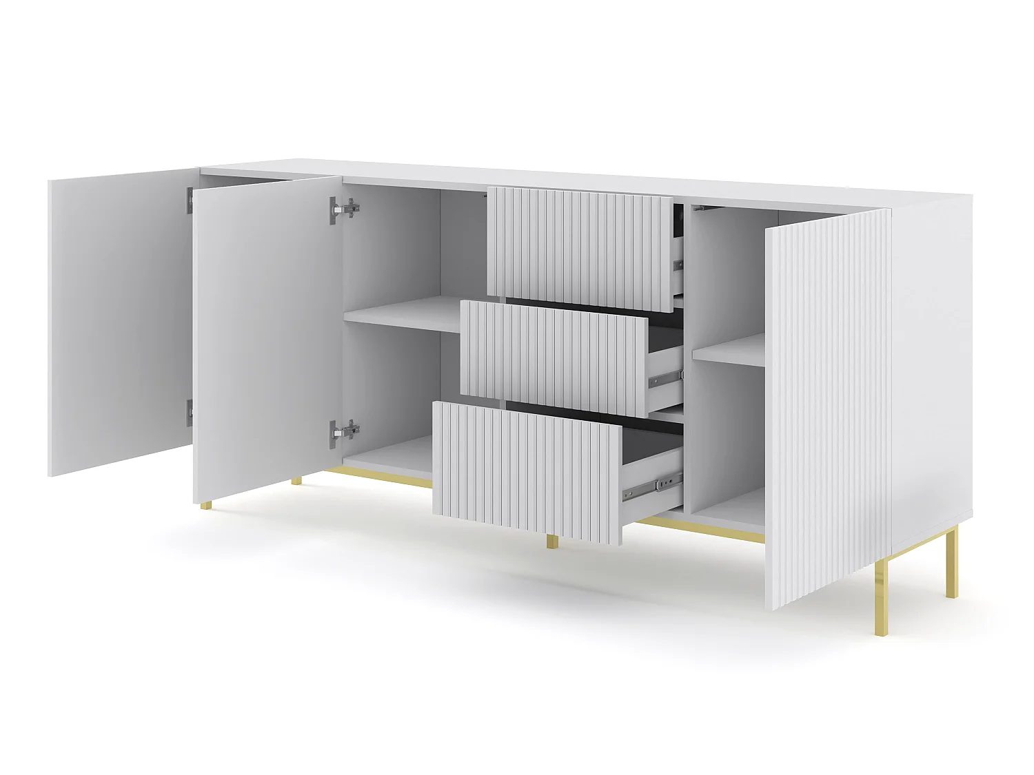 Kommode RavennaB 200x42x89 Weiß & Creme