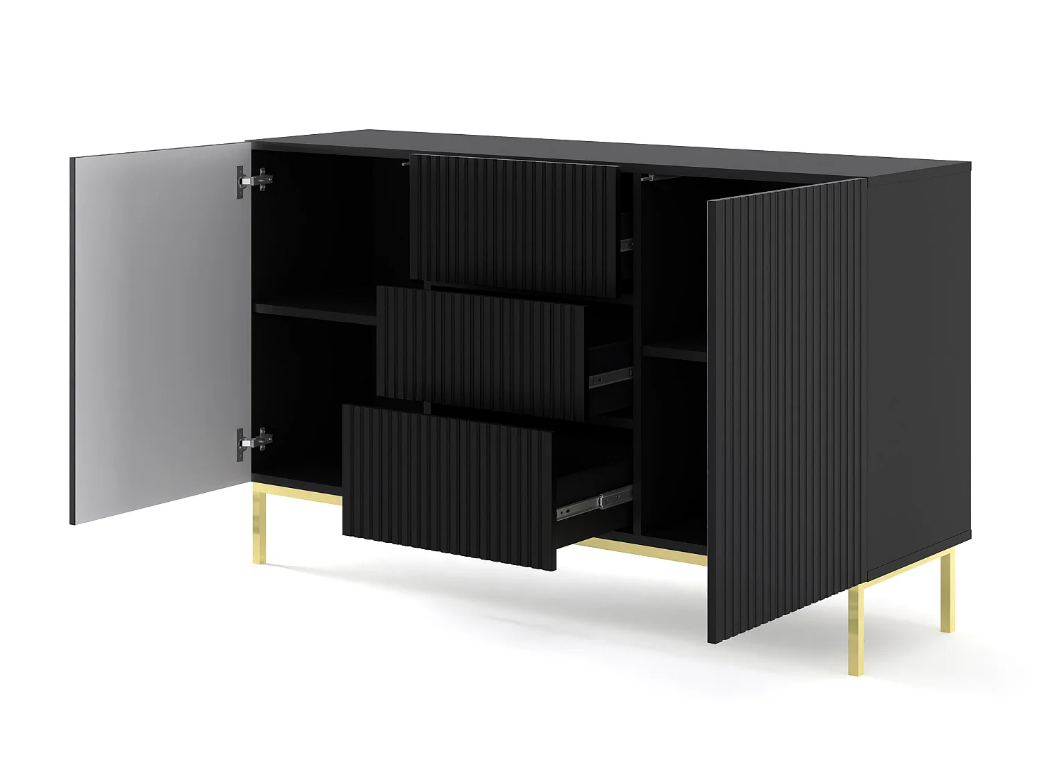 Commode RavennaB 150x42x89 Noir & Doré