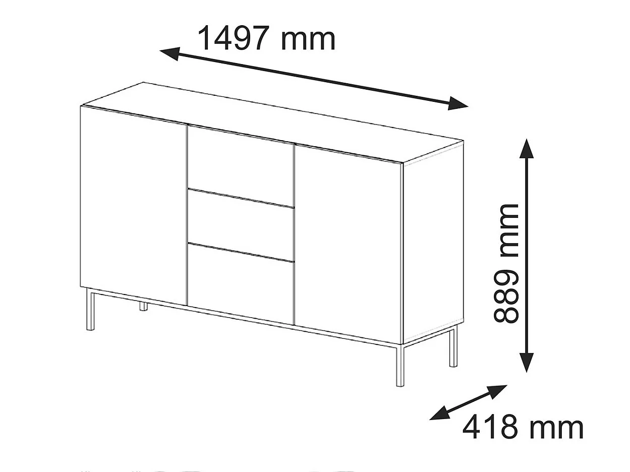 Commode RavennaB 150x42x89 Noir & Doré