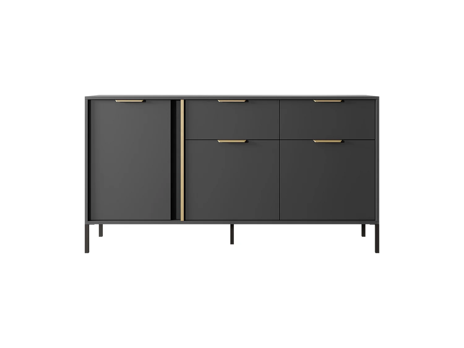 Commode LARS 153 3D2S 154x40x82 Noir & Doré