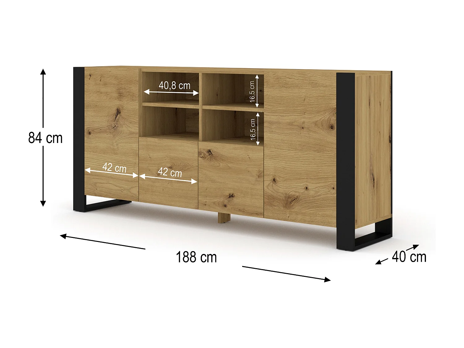 Commode MONDI 188x40x84 Crème & Noir