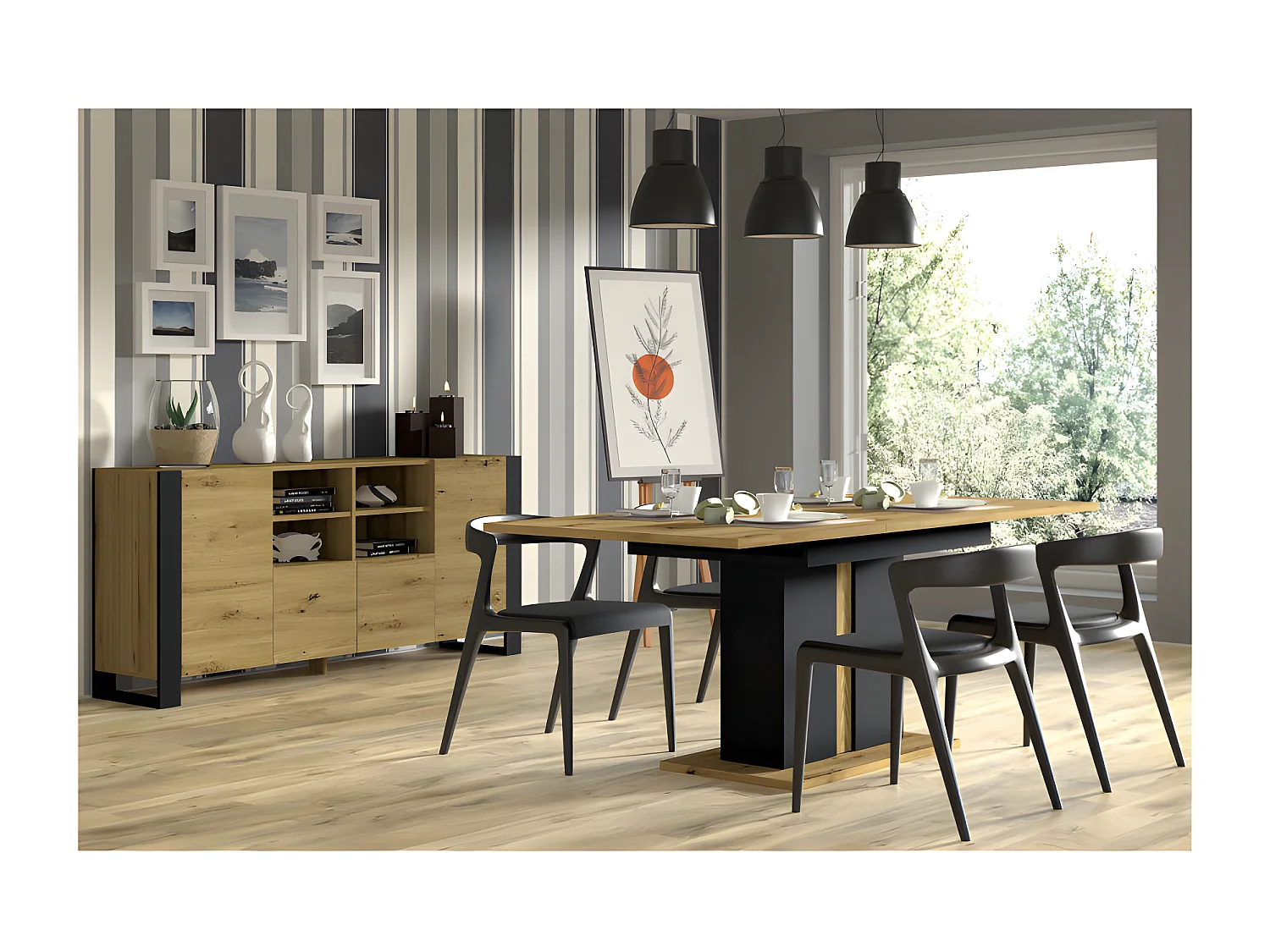 Kommode MONDI 188x40x84 Creme & Schwarz