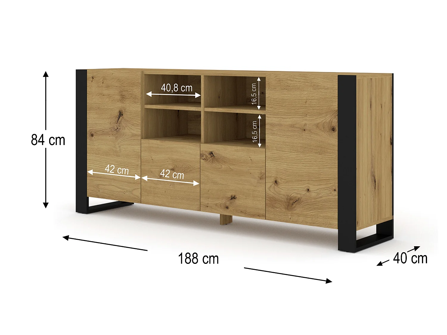 Commode MONDI 188x40x84 Crème & Noir