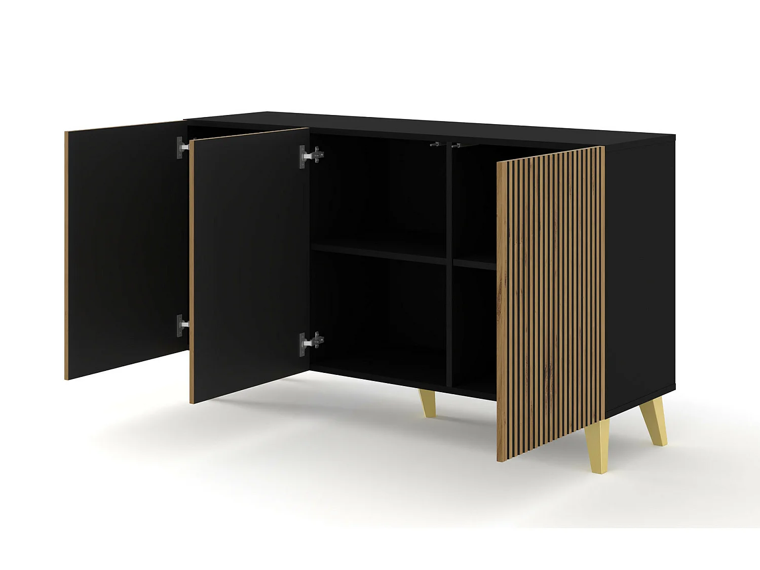 Cassettiera RavennaP 150x42x87 Nero & Crema & Oro