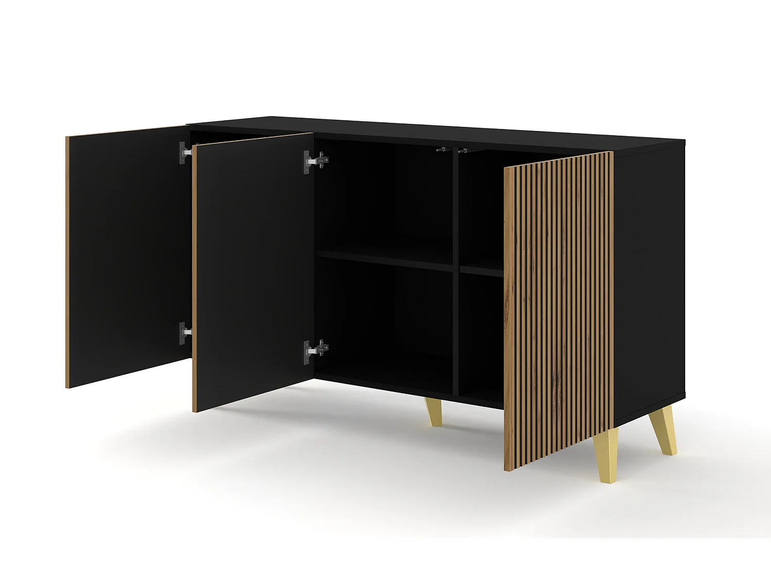 Commode RavennaP 150x42x87 Noir & Crème & Doré