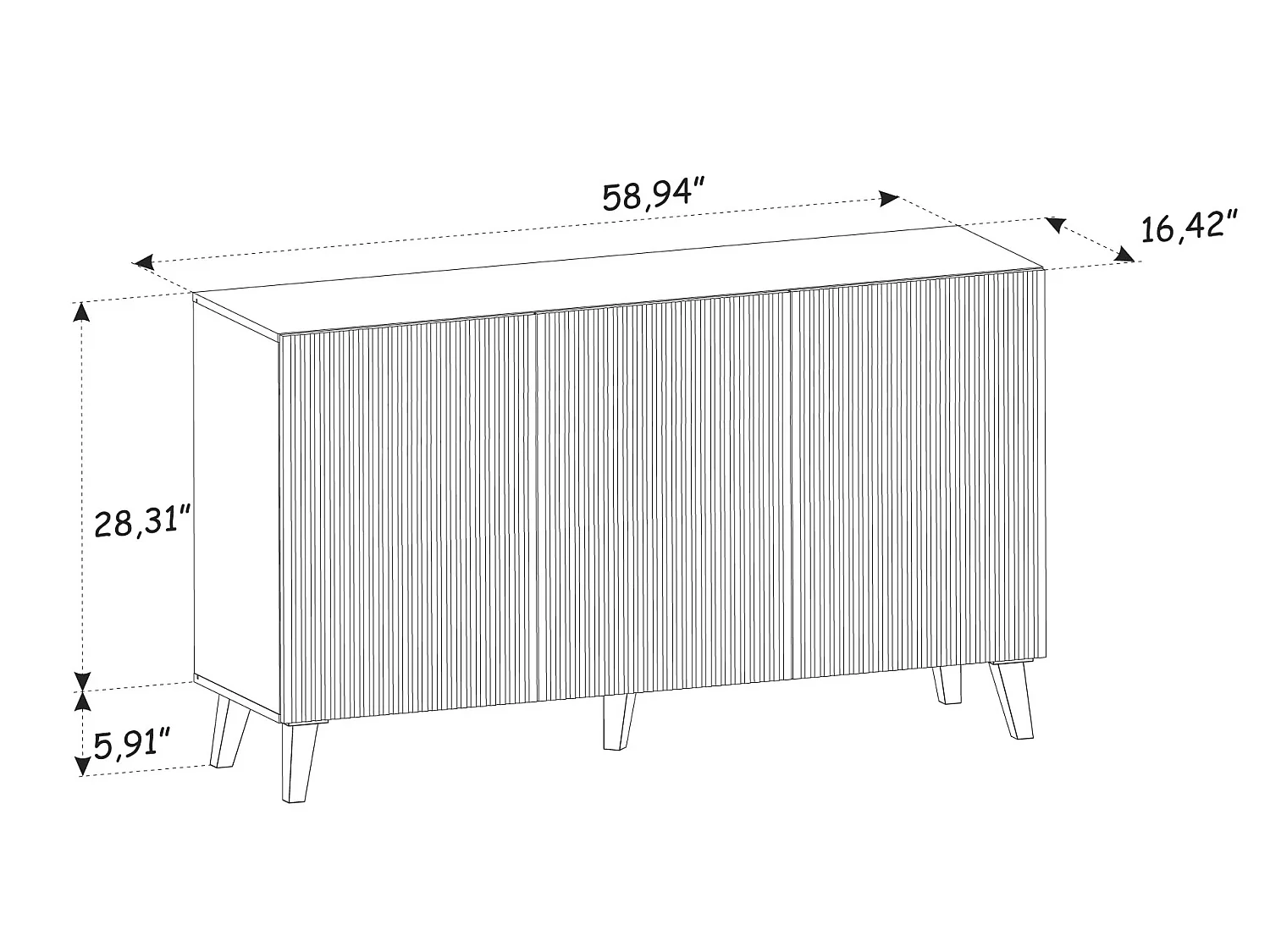 Commode RavennaP 150x42x87 Noir & Crème & Doré