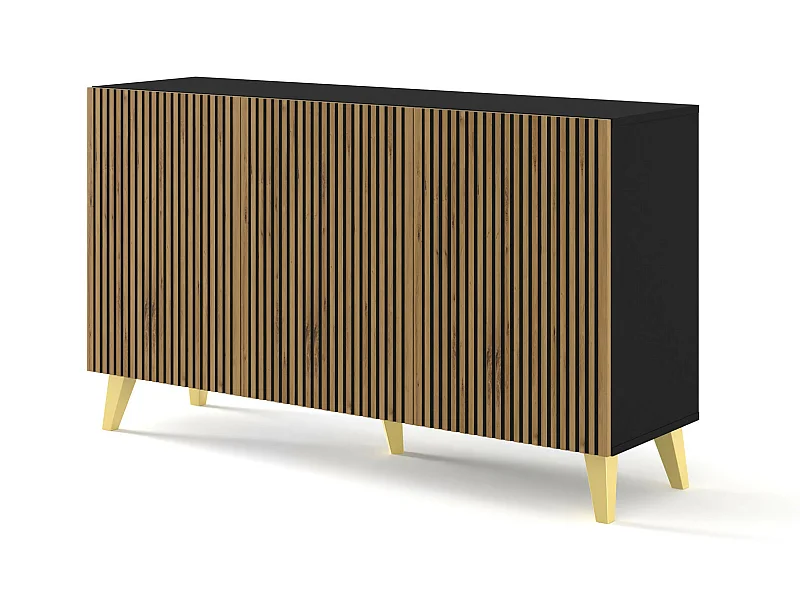 Kommode RavennaP 150x42x87 Schwarz & Creme & Golden