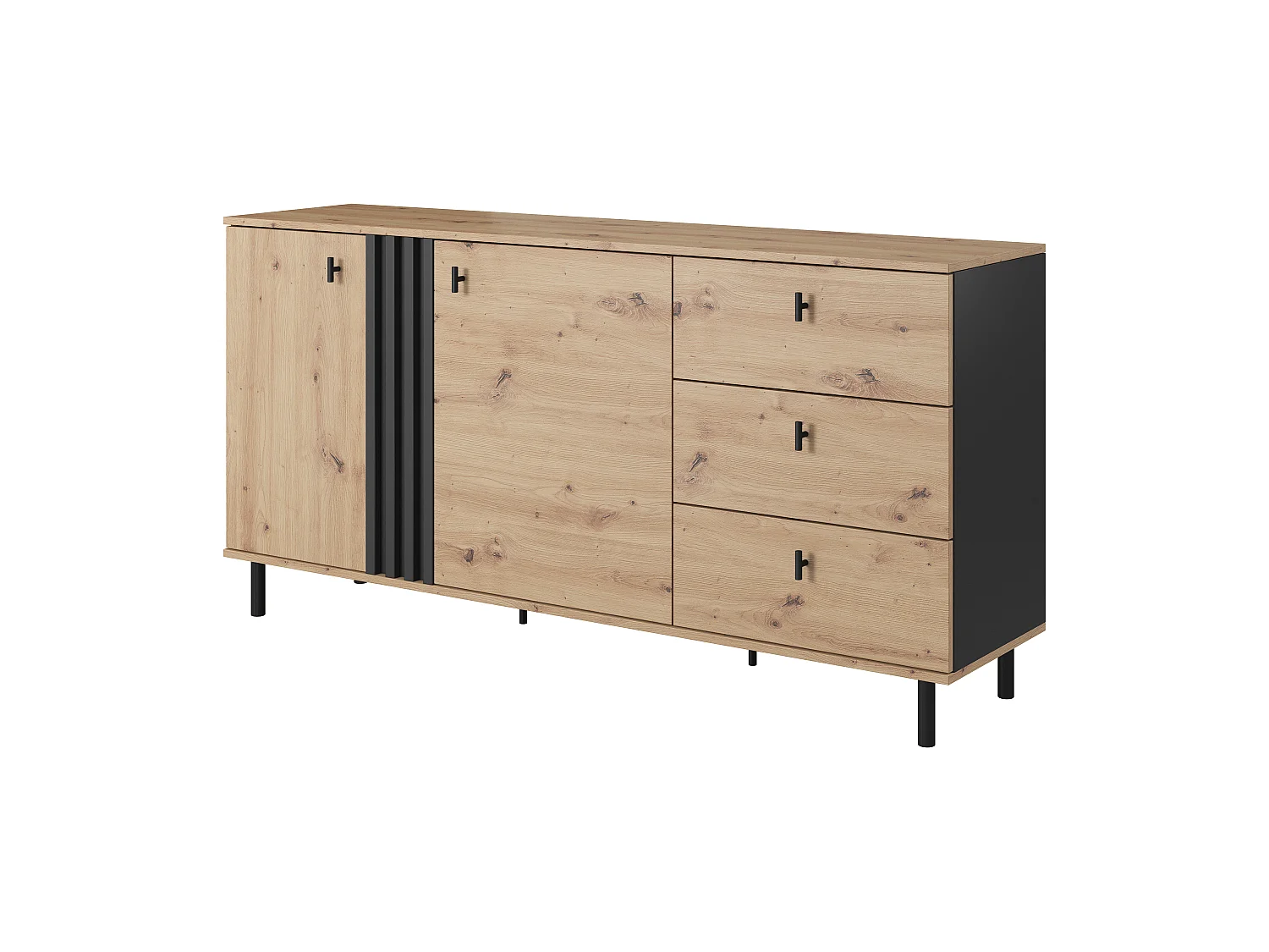 Commode MADIS 2D3S 165x40x82 Crème & Noir