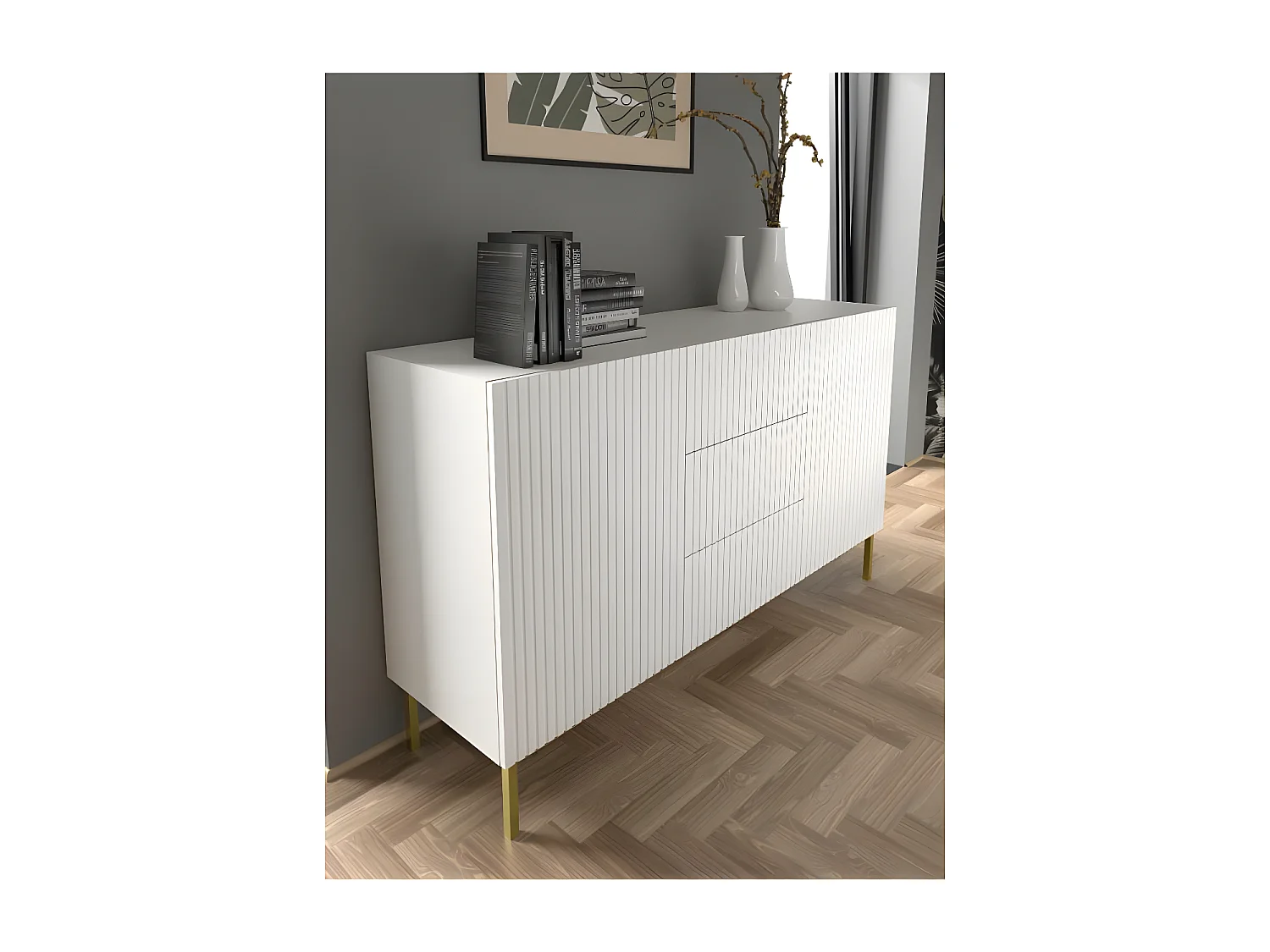 Cassettiera RavennaB 150x42x87 Bianco & Crema