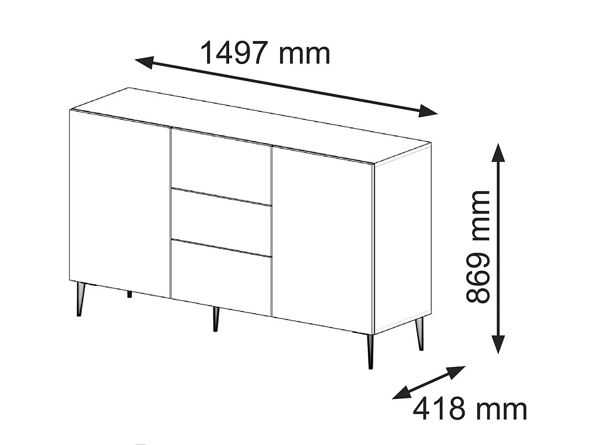 Commode RavennaB 150x42x87 Blanc & Crème