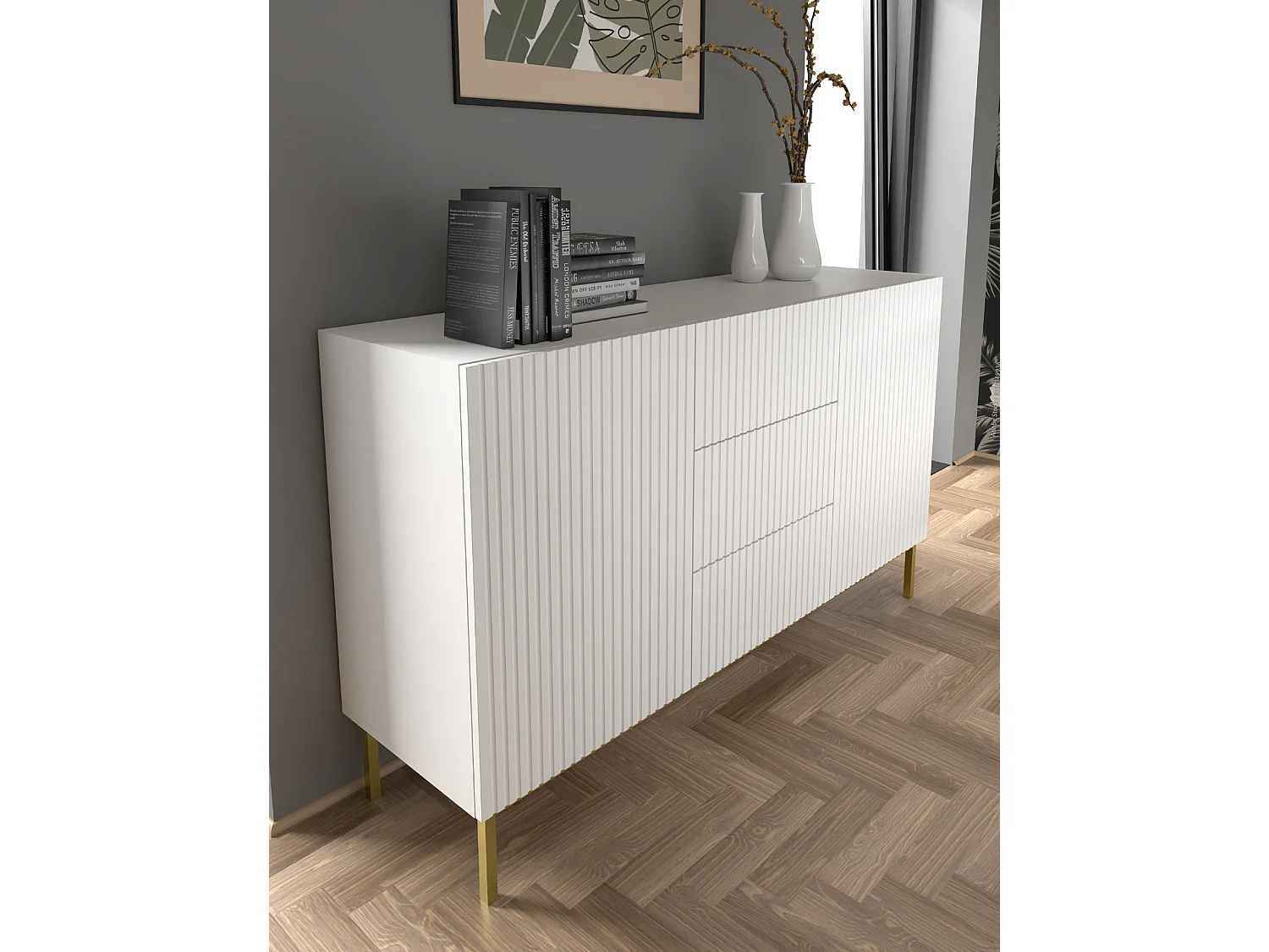 Commode RavennaB 150x42x87 Blanc & Crème